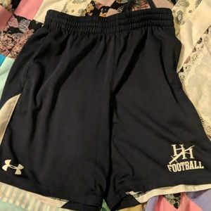 YM loose under armour black football shorts